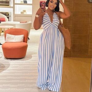 Summer Cape Cod Blue and white striped Nautical dress maxi large boutique NWT